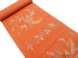 アンティーク　横段に花更紗模様織出し名古屋帯地反物